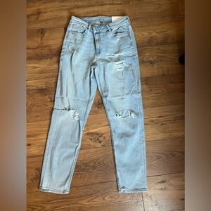 AE Stretched Ripped Crossover Higheat Waist Mom Jean